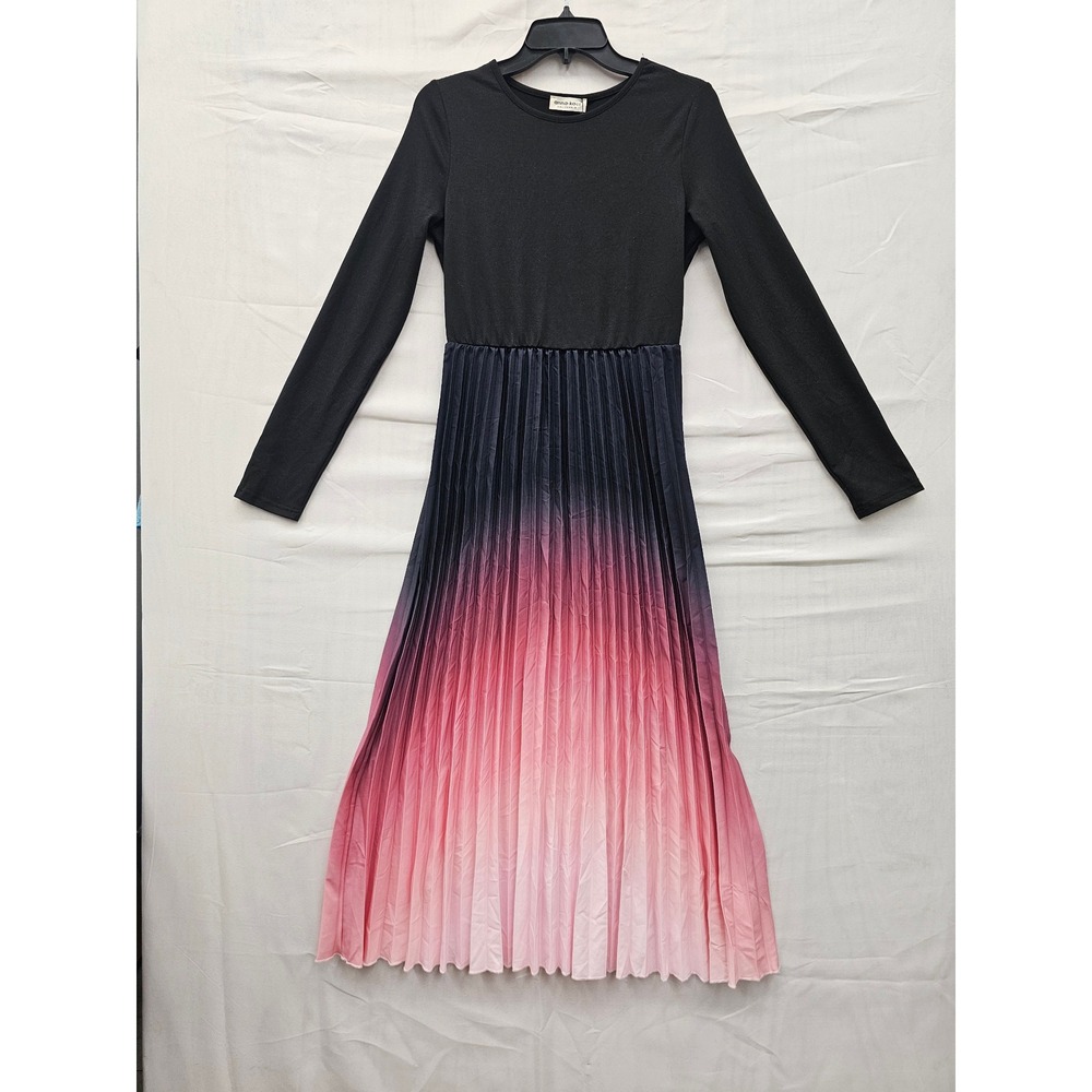 Anna-Kaci Womens‎ Ombre Pleated Midi Dress Long Sleeve Black Pink JP0459BLK-M M